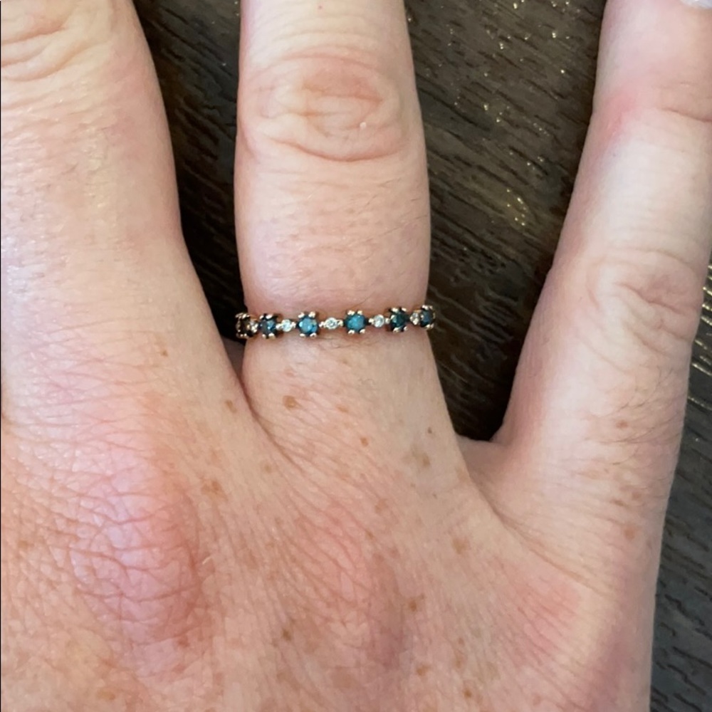 Blue & white diamond rose gold ring